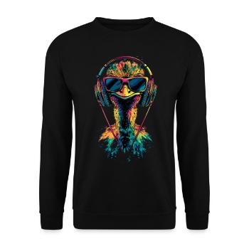 Strauss Bird Headphones Popart Emu Music DJ Strauss - Unisex Sweatshirt - black - Front - Alina (178cm) & Michal (187cm)