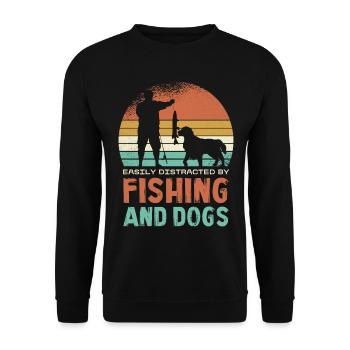 Leicht Ablenkbar Durch Angeln Und Hunde - Unisex Pullover - Schwarz - Vorne - Alina (178cm) & Michal (187cm)