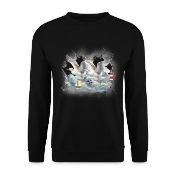 maritime, seafaring, seagulls, seagulls, lighthouses, sailing ships - Unisex Sweatshirt - black - Front - Alina (178cm) & Michal (187cm)