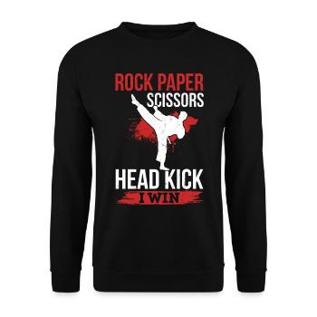 Roche Papier Ciseaux Coup de tête I Win - Muay Thai - Sweat-shirt Unisexe - noir - Devant - Alina (178cm) & Michal (187cm)