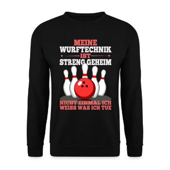 Bowling Spruch lustig für Bowlingliebhaber, Bowler - Unisex Pullover - Schwarz - Vorne - Alina (178cm) & Michal (187cm)