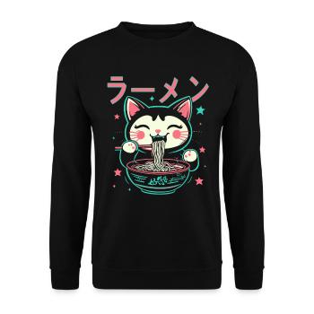 Cat, Ramen, Japanese Noodles, Funny Kawaii - Unisex Sweatshirt - black - Front - Alina (178cm) & Michal (187cm)
