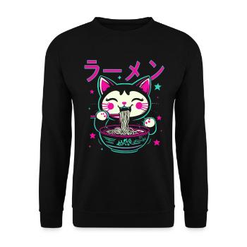 Cat, Ramen, Japanese Noodles, Funny Kawaii - Unisex Sweatshirt - black - Front - Alina (178cm) & Michal (187cm)