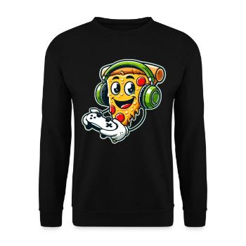 Gaming, Video Gamer, Zocker, Pizza & Controller - Unisex Pullover - Schwarz - Vorne - Alina (178cm) & Michal (187cm)