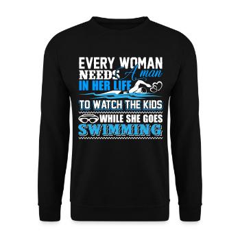 Swimming Every Woman Needs A Man In Her Life - Unisex Sweatshirt - black - Front - Alina (178cm) & Michal (187cm)