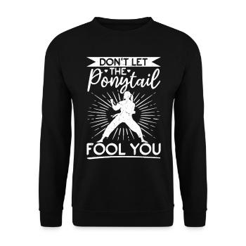 Funny Muay Thai - Don't Let The Ponytail Fool You - Unisex Sweatshirt - black - Front - Alina (178cm) & Michal (187cm)