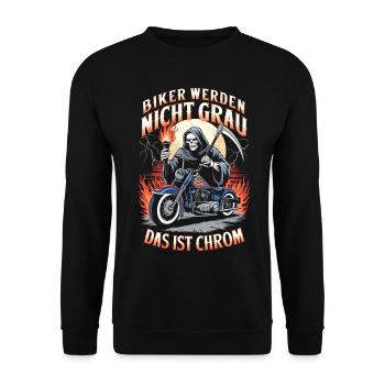 Werden Nicht Grau Das Ist Chrom Motorradfahrer - Unisex Pullover - Schwarz - Vorne - Alina (178cm) & Michal (187cm)