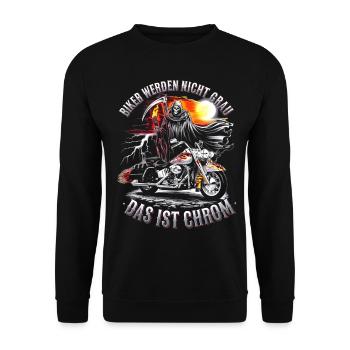 Werden Nicht Grau Das Ist Chrom Motorradfahrer - Unisex Pullover - Schwarz - Vorne - Alina (178cm) & Michal (187cm)