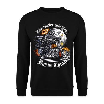 Werden Nicht Grau Das Ist Chrom Motorradfahrer - Unisex Pullover - Schwarz - Vorne - Alina (178cm) & Michal (187cm)