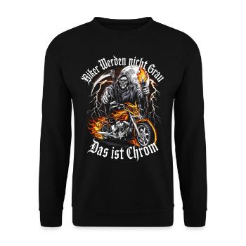 Werden Nicht Grau Das Ist Chrom Motorradfahrer - Unisex Pullover - Schwarz - Vorne - Alina (178cm) & Michal (187cm)