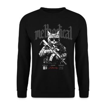 Y2K Streetwear Hip Hop Style Cooles Gamer Katzen - Unisex Pullover - Schwarz - Vorne - Alina (178cm) & Michal (187cm)