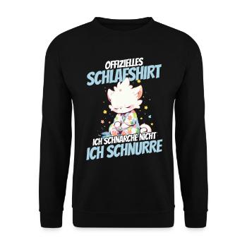 Official Sleep Shirt - Cat in Floral Pajamas - Unisex Sweatshirt - black - Front - Alina (178cm) & Michal (187cm)
