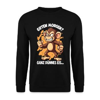 Guten Morgen Ganz Dünnes Eis Affe Morgenmuffel - Unisex Pullover - Schwarz - Vorne - Alina (178cm) & Michal (187cm)