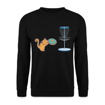Cat Who Plays Disc Golf - Disc Golf Cat - Unisex Pullover - Schwarz - Vorne - Alina (178cm) & Michal (187cm)