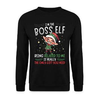 Je suis le lutin chef : look de partenaire familial Noël - Sweat-shirt Unisexe - noir - Devant - Alina (178cm) & Michal (187cm)