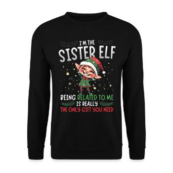 witziJe suis la sœur elfe - Look partenaire de Noël - Sweat-shirt Unisexe - noir - Devant - Alina (178cm) & Michal (187cm)