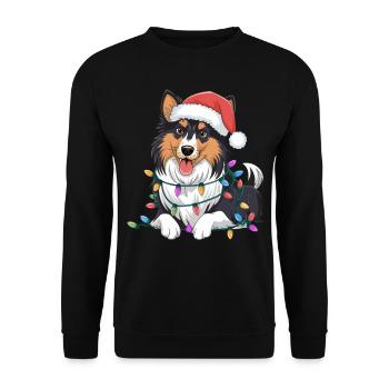 Collie Christmas Lights Xmas Dogs Gifts for Men - Unisex Pullover - Schwarz - Vorne - Alina (178cm) & Michal (187cm)