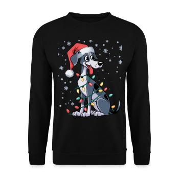 Greyhound Christmas Lights Xmas Dogs Gifts for Men - Unisex Pullover - Schwarz - Vorne - Alina (178cm) & Michal (187cm)