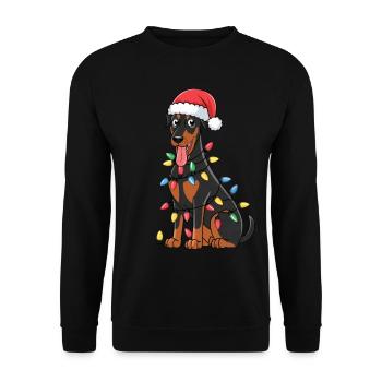Doberman Pinscher Christmas Lights Xmas Dogs Gifts - Unisex Pullover - Schwarz - Vorne - Alina (178cm) & Michal (187cm)