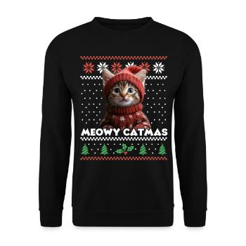 Meowy Catmas Weihnachten Partnerlook - Katzenfans - Unisex Pullover - Schwarz - Vorne - Alina (178cm) & Michal (187cm)