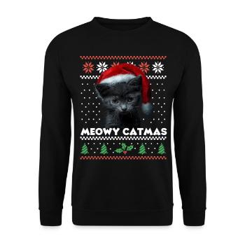 Miaou Catmas Noël assorti Look Père Noël - Sweat-shirt Unisexe - noir - Devant - Alina (178cm) & Michal (187cm)