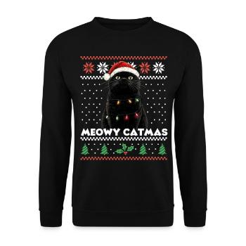 Miaou Catmas Noël assorti Look chat drôle - Sweat-shirt Unisexe - noir - Devant - Alina (178cm) & Michal (187cm)