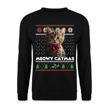 Le look de Noël assorti de Meowy Catma avec chaton - Sweat-shirt Unisexe - noir - Devant - Alina (178cm) & Michal (187cm)