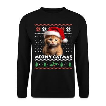Meowy Catmas Weihnachten Partnerlook - Santa Hat - Unisex Pullover - Schwarz - Vorne - Alina (178cm) & Michal (187cm)