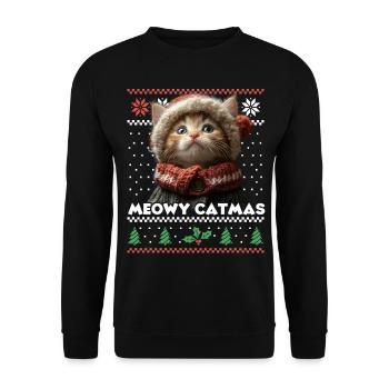 Meowy Catma's Christmas Matching Look with Kitten - Unisex Sweatshirt - black - Front - Alina (178cm) & Michal (187cm)
