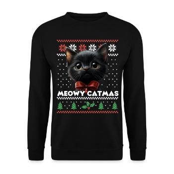 Le look de Noël assorti de Meowy Catma avec chaton - Sweat-shirt Unisexe - noir - Devant - Alina (178cm) & Michal (187cm)