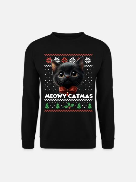 Meowy Catmas Weihnachten Partnerlook mit Kätzchen - Unisex Pullover - Schwarz