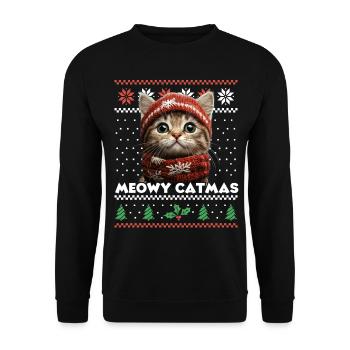 Meowy Catmas Noël assorti Look avec bonnet - Sweat-shirt Unisexe - noir - Devant - Alina (178cm) & Michal (187cm)