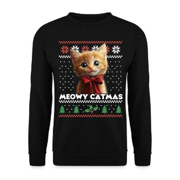 Meowy Catma's Christmas Matching Look with Kitten - Unisex Sweatshirt - black - Front - Alina (178cm) & Michal (187cm)