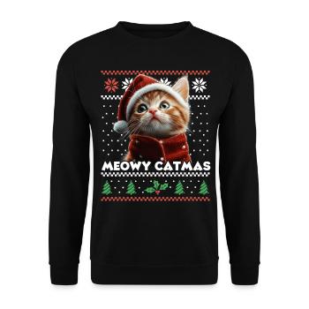 Le look de Noël assorti de Meowy Catma avec chaton - Sweat-shirt Unisexe - noir - Devant - Alina (178cm) & Michal (187cm)