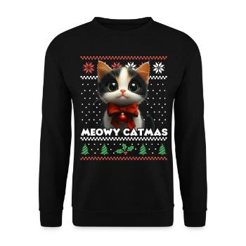 Meowy Catmas Noël assorti Look avec rouge - Sweat-shirt Unisexe - noir - Devant - Alina (178cm) & Michal (187cm)