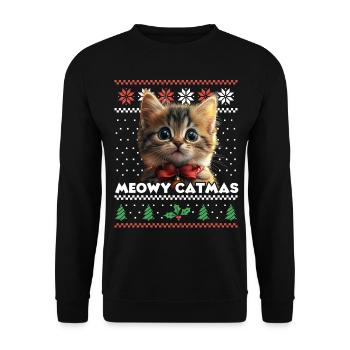 Meowy Catma's Christmas Matching Look with Kitten - Unisex Sweatshirt - black - Front - Alina (178cm) & Michal (187cm)