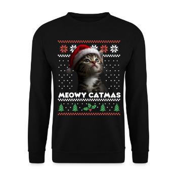 Le look de Noël assorti de Meowy Catma avec le chapeau du Père Noël - Sweat-shirt Unisexe - noir - Devant - Alina (178cm) & Michal (187cm)