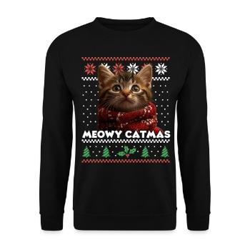 Le look de Noël assorti de Meowy Catma avec du rouge - Sweat-shirt Unisexe - noir - Devant - Alina (178cm) & Michal (187cm)