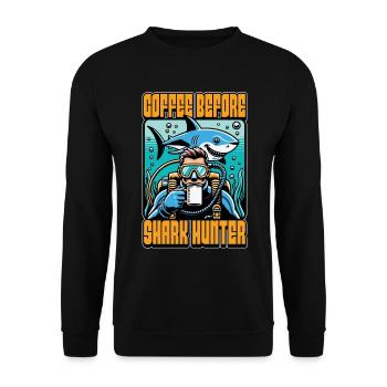 Shark Hunting Coffee Before Swimming Coffee Lover - Unisex Sweatshirt - black - Front - Alina (178cm) & Michal (187cm)