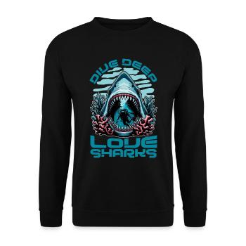 Shark Enthusiast Dive Deep Love Shark Marine Life - Unisex Sweatshirt - black - Front - Alina (178cm) & Michal (187cm)