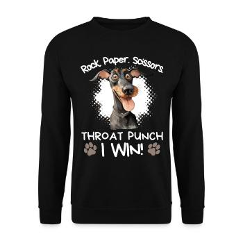 Rock Paper Scissors Dobermann Sarkastisch - Unisex Pullover - Schwarz - Vorne - Alina (178cm) & Michal (187cm)