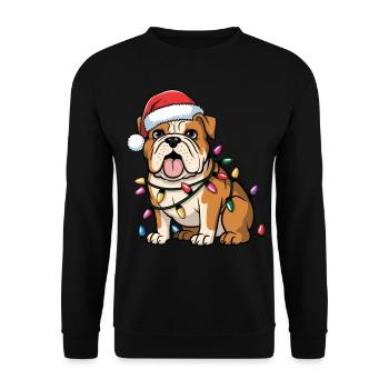 English Bulldog Christmas Lights Xmas Dogs Gifts - Unisex Pullover - Schwarz - Vorne - Alina (178cm) & Michal (187cm)