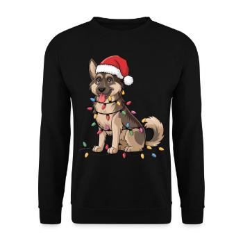 German Shepherd Christmas Lights Xmas Dogs Gifts - Unisex Pullover - Schwarz - Vorne - Alina (178cm) & Michal (187cm)