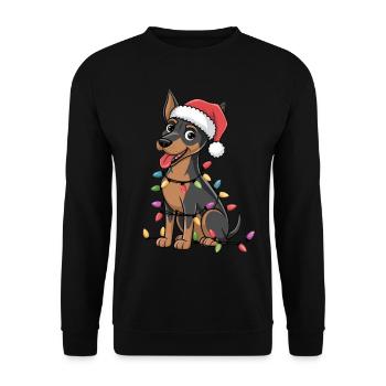 German Pinscher Christmas Lights Xmas Dogs Gifts - Unisex Pullover - Schwarz - Vorne - Alina (178cm) & Michal (187cm)