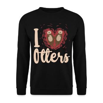 Otter Heart I Love Otters - Unisex Pullover - Schwarz - Vorne - Alina (178cm) & Michal (187cm)