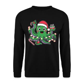 Christmas Octopus with Lights and Hat Christmas - Unisex Sweatshirt - black - Front - Alina (178cm) & Michal (187cm)