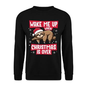 Wake Me Up Lustiges Weihnachtsfaultier Weihnachten - Unisex Pullover - Schwarz - Vorne - Alina (178cm) & Michal (187cm)