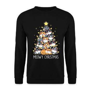 Miaou Noël Drôle Chat Arbre Noël - Sweat-shirt Unisexe - noir - Devant - Alina (178cm) & Michal (187cm)