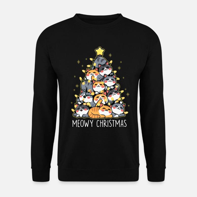 Meowy Christmas Lustiger Katzenbaum Weihnachten - Unisex Pullover - Schwarz