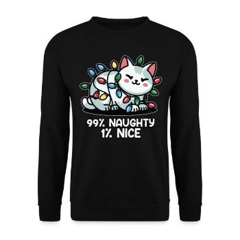 99% Naughty Lustige Weihnachts-Katze Lichterkette - Unisex Pullover - Schwarz - Vorne - Alina (178cm) & Michal (187cm)